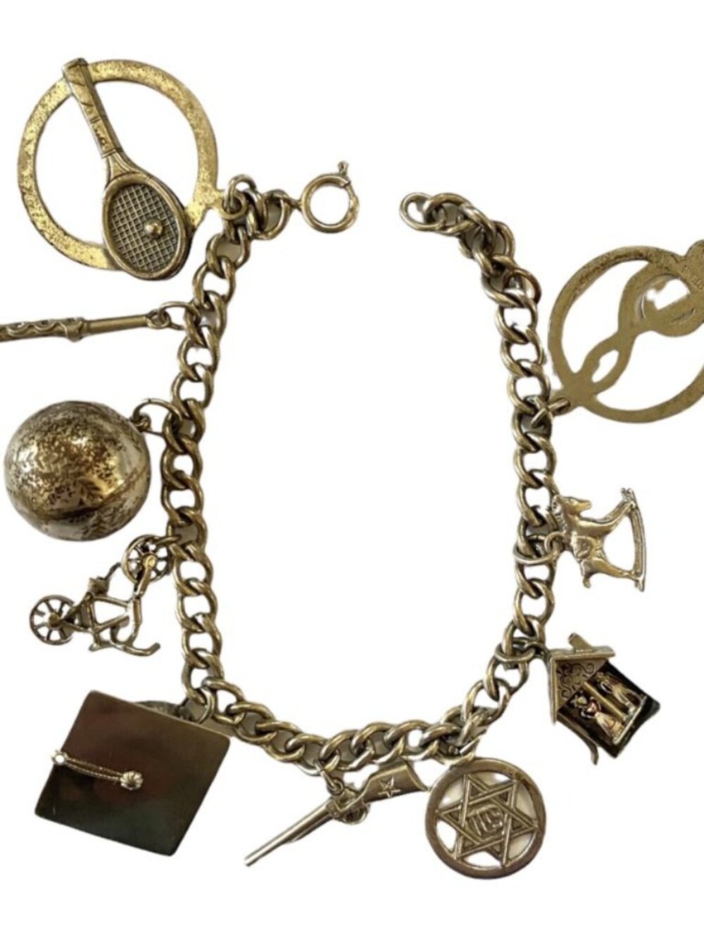 Vintage Beaucraft Sterling Silver Charm Bracelet 10 Charms Signed Baseball